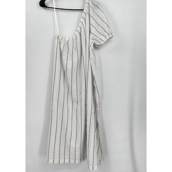 Madewell Dresses & Skirts - Madewell Large One Shoulder Dress Womens Blue White Striped Seersucker NJ887